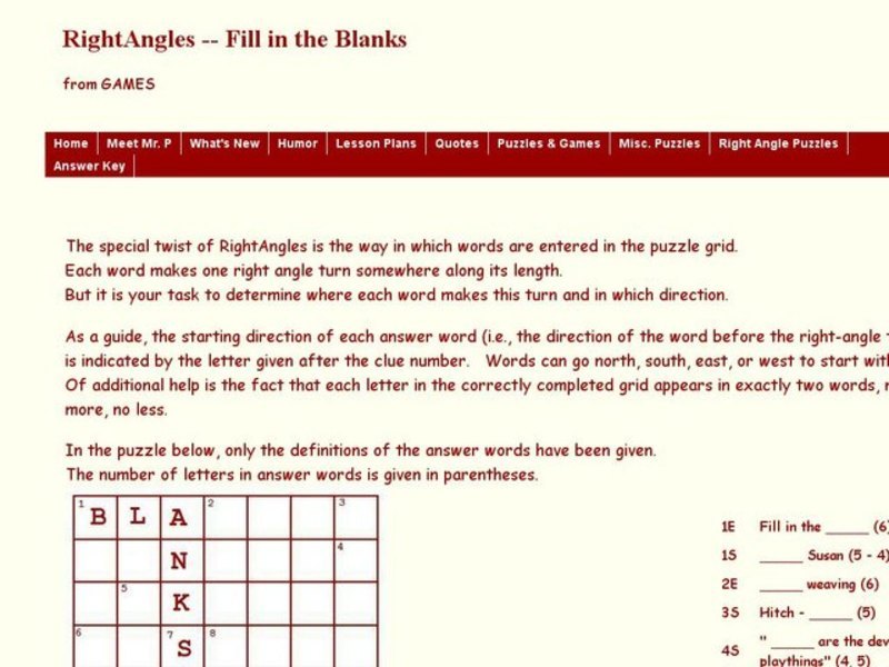 Right Angles__Fill in the Blanks Worksheet