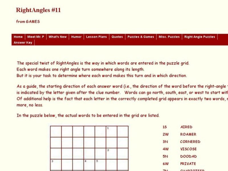 Crossword where each Word Makes One Right Angle Turn Along its Length Interactive