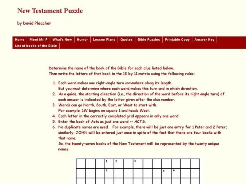 New Testament Puzzle Worksheet