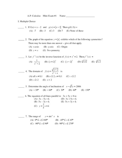 AP Calculus Exam Worksheet