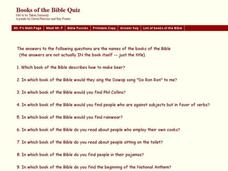 Books of the Bible Quiz Worksheet
