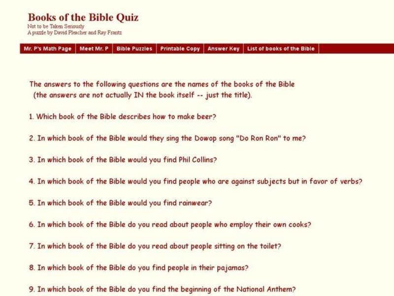 Books of the Bible Quiz Worksheet