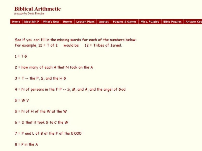 Biblical Arithmetic Worksheet