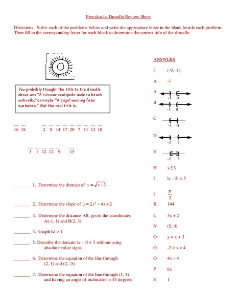 Precalculus, Droodle Review Sheet Worksheet