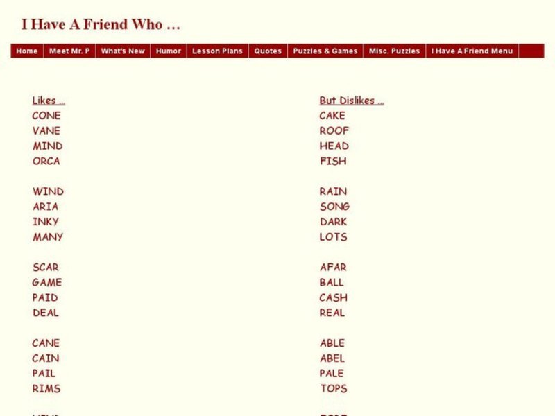 Identify the Pattern of Words Liked and Disliked Worksheet