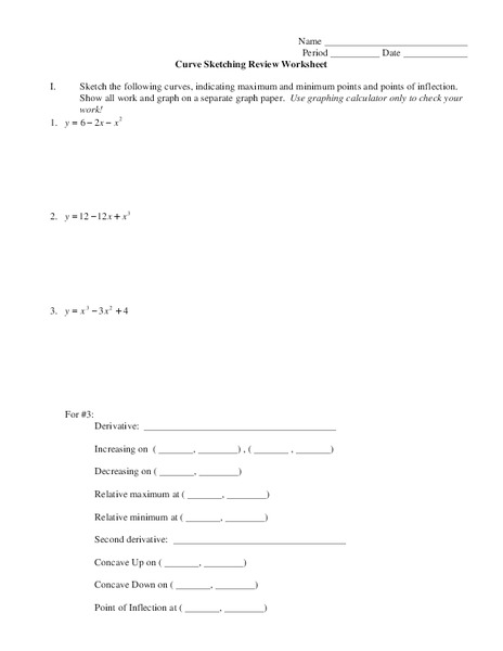 Curve Sketching Review Worksheet Worksheet