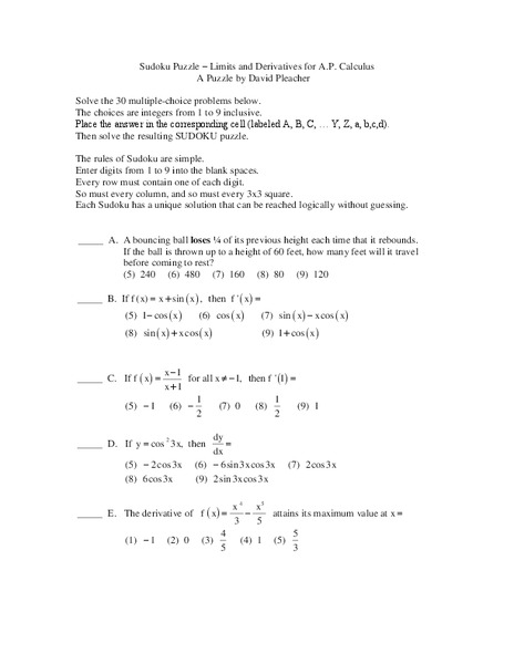 Soduko Puzzle Worksheet