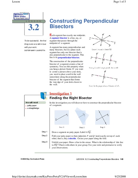 Constructing Perpendicular Bisectors Lesson Plan