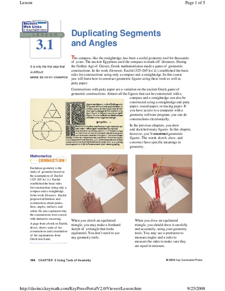 Duplicating Segments and Angles Lesson Plan
