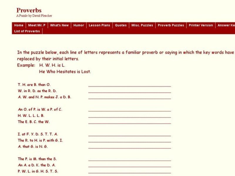 Twenty-Four Familiar Saying Word Puzzles Worksheet