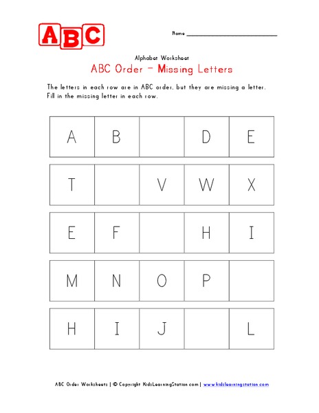 ABC Missing Order Worksheet