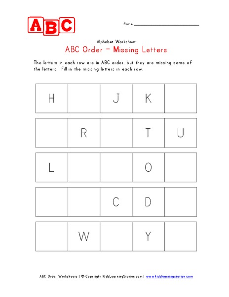 ABC Order - Missing Letters Worksheet