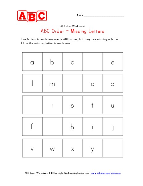 ABC Order- Missing Letters Worksheet