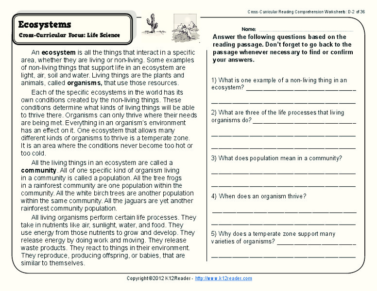 Ecosystems Worksheet