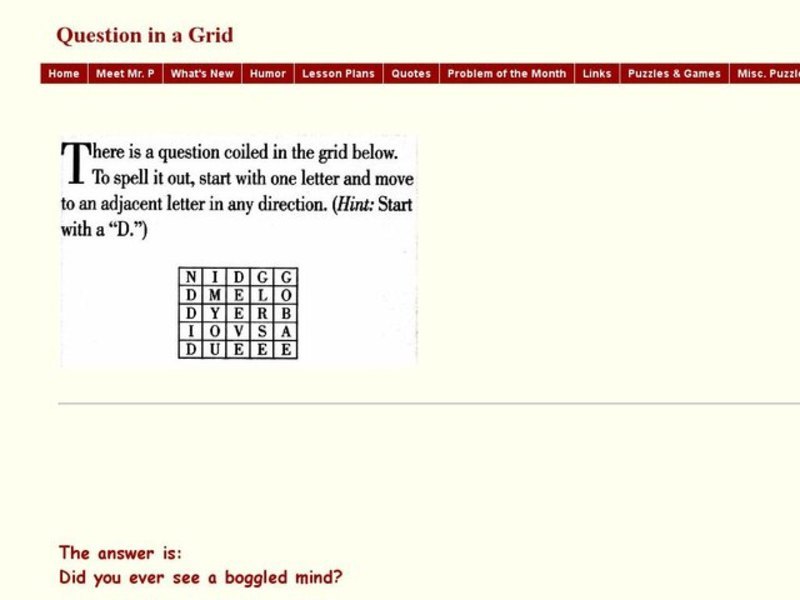 Questions in a Grid Word Puzzle Worksheet