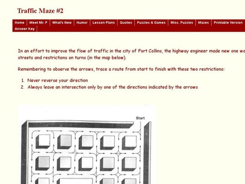 Traffic Maze #2 Worksheet