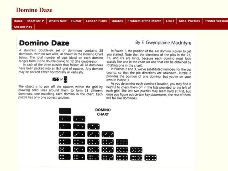 Domino Daze Worksheet