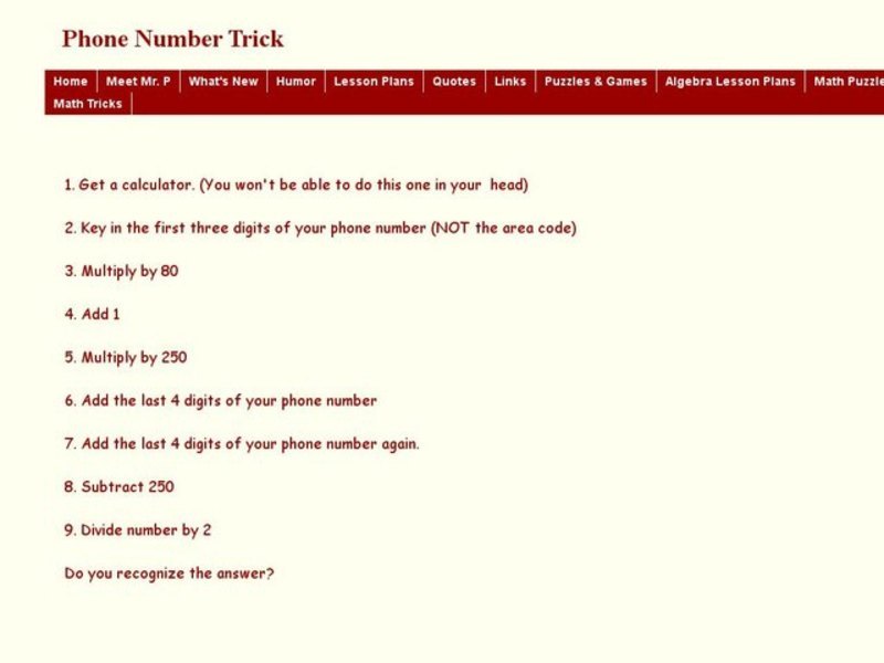 Phone Number Trick Worksheet