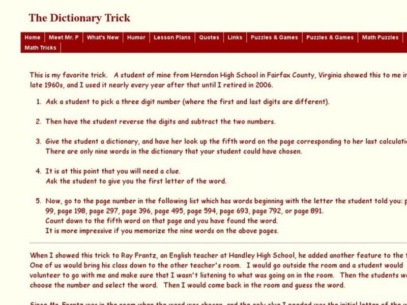 The Ditionary Trick Worksheet