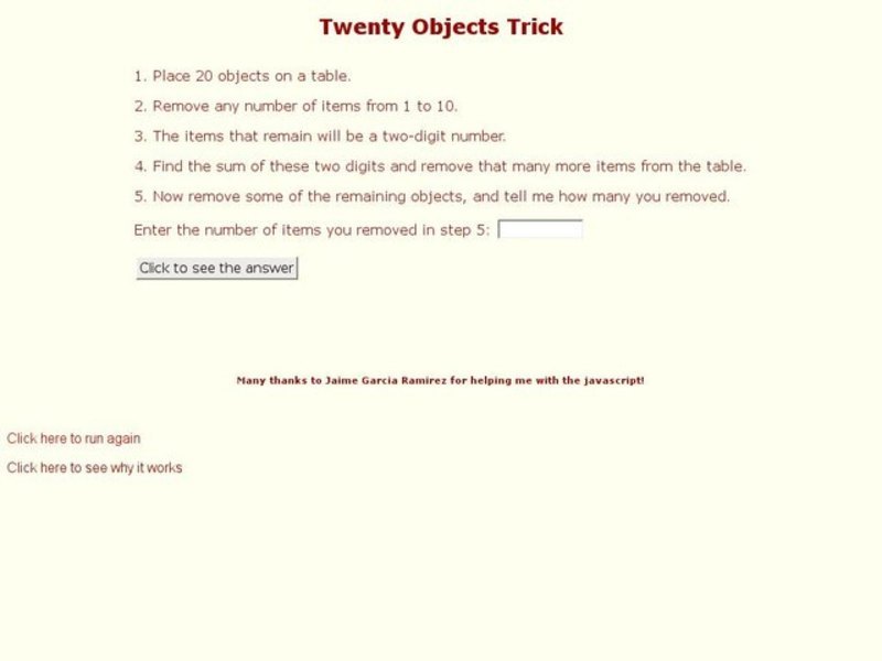 Twenty Objects Trick Interactive