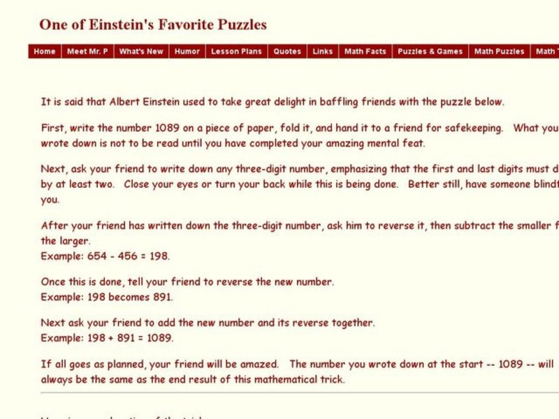 One of Einstein's Favorite Puzzles Worksheet