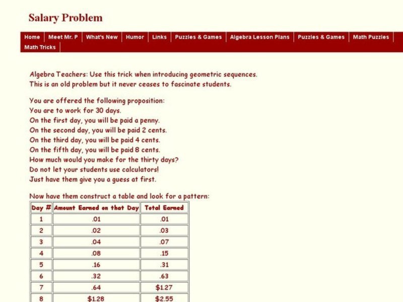 Salary Problem Worksheet