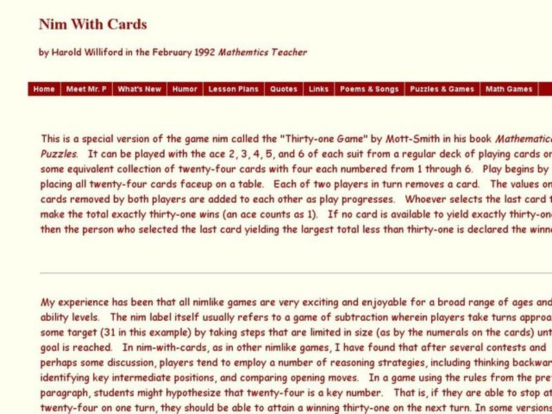 Nim With Cards Worksheet