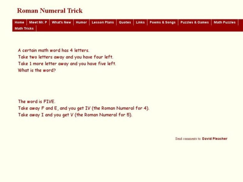 Roman Numeral Trick Worksheet