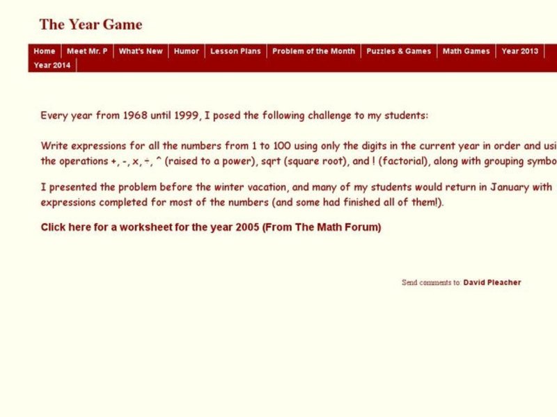 The Year Game:  Writing Number Expressions Worksheet