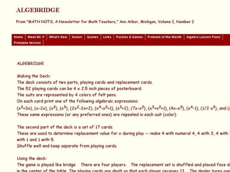 Algebridge Worksheet