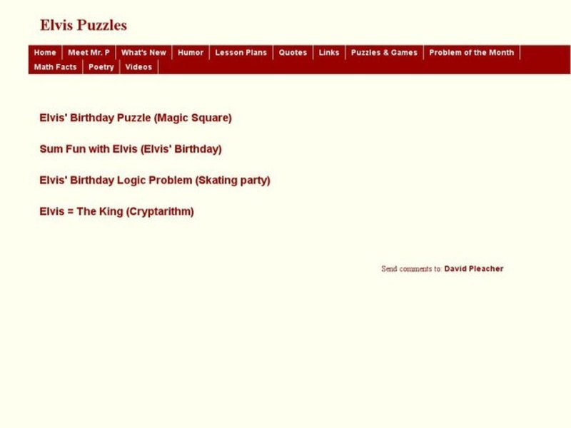Elvis Presley Number Puzzles Interactive
