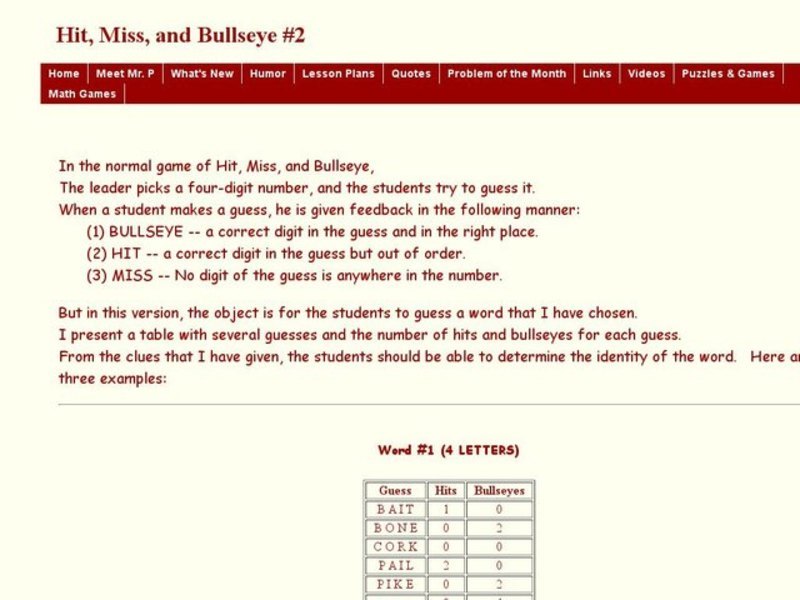 Hit, Miss, and Bullseye Worksheet