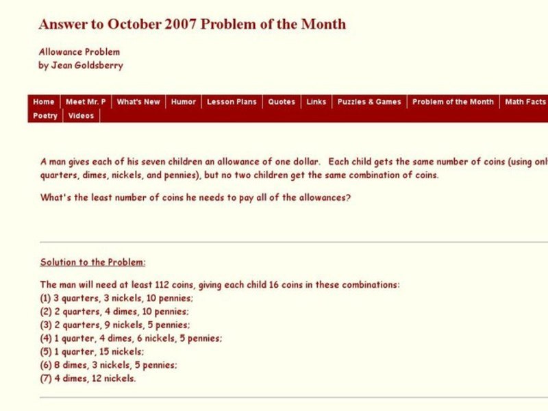 Allowance Problem Worksheet