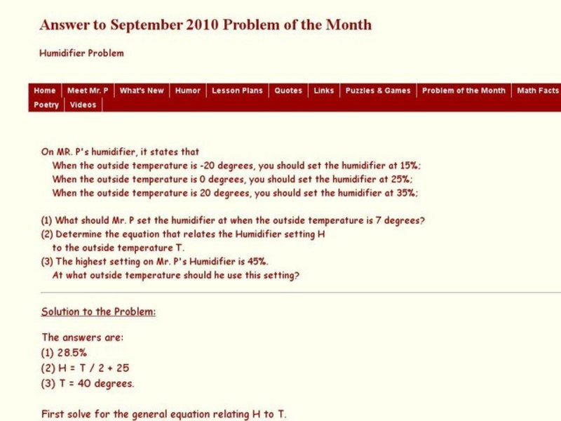 Humidifier Problem Worksheet