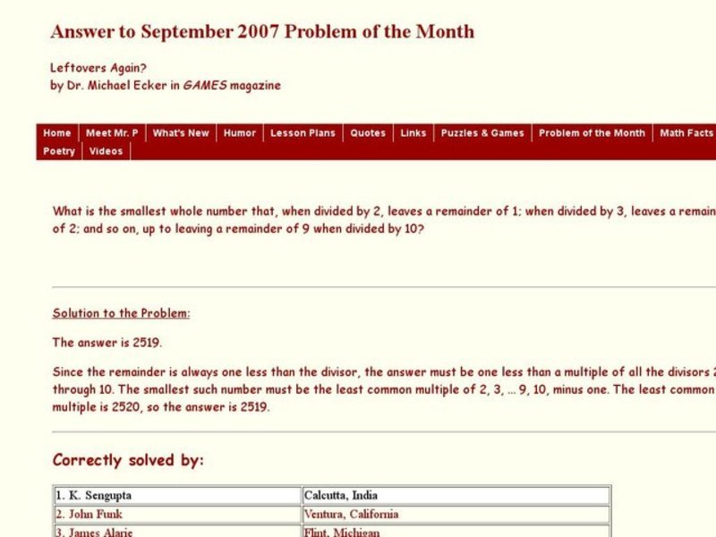 Leftovers Again? - Number Word Problems Worksheet