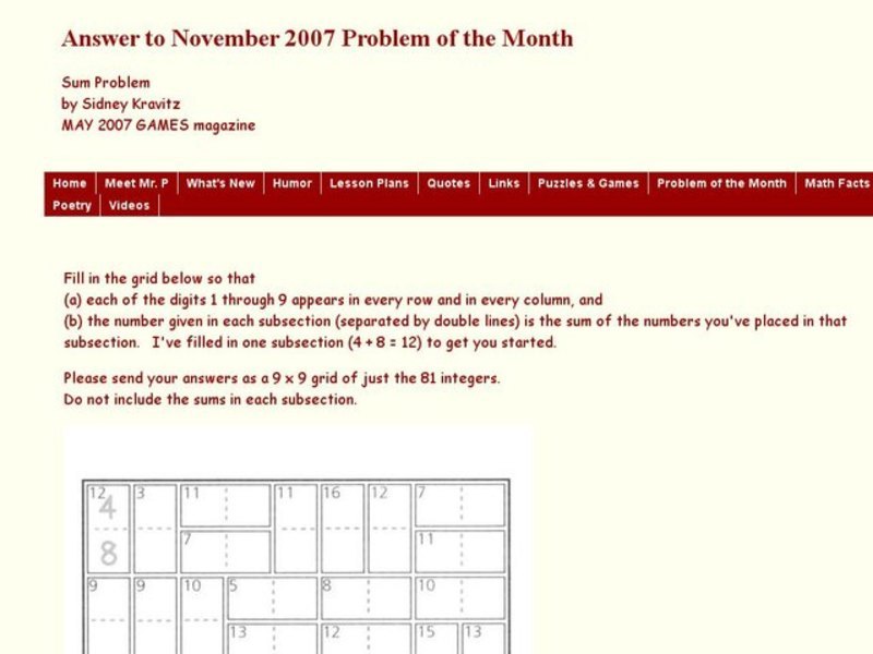 Sum Problem Worksheet