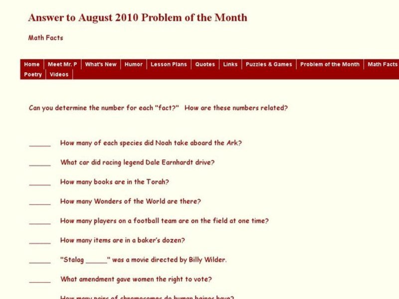 Number facts Worksheet