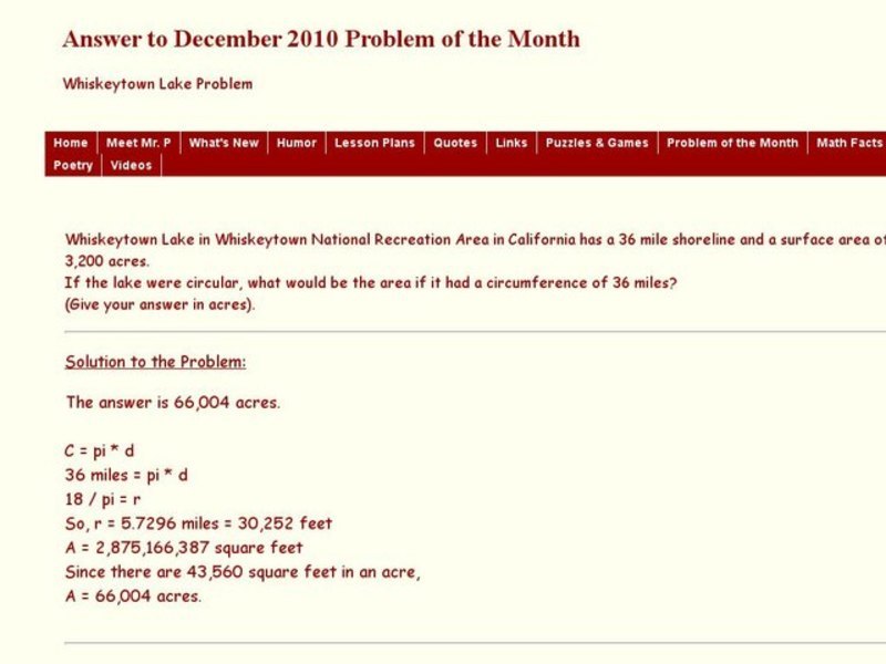 Whiskery Lake Problem Worksheet