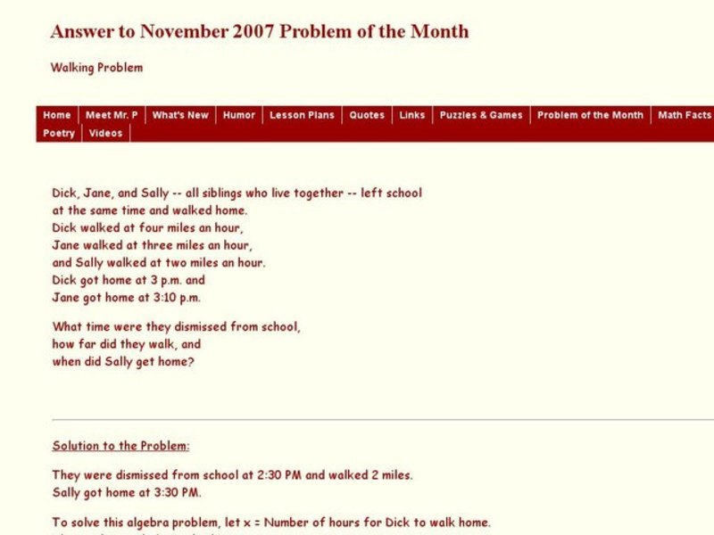 Walking Problem Worksheet