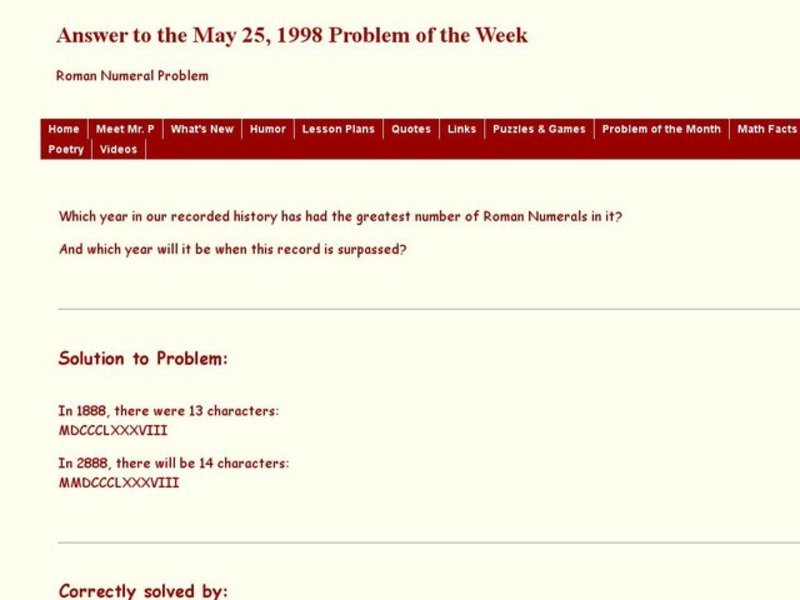 Roman Numeral Problem Worksheet