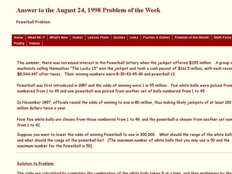 Powerball Problem Worksheet