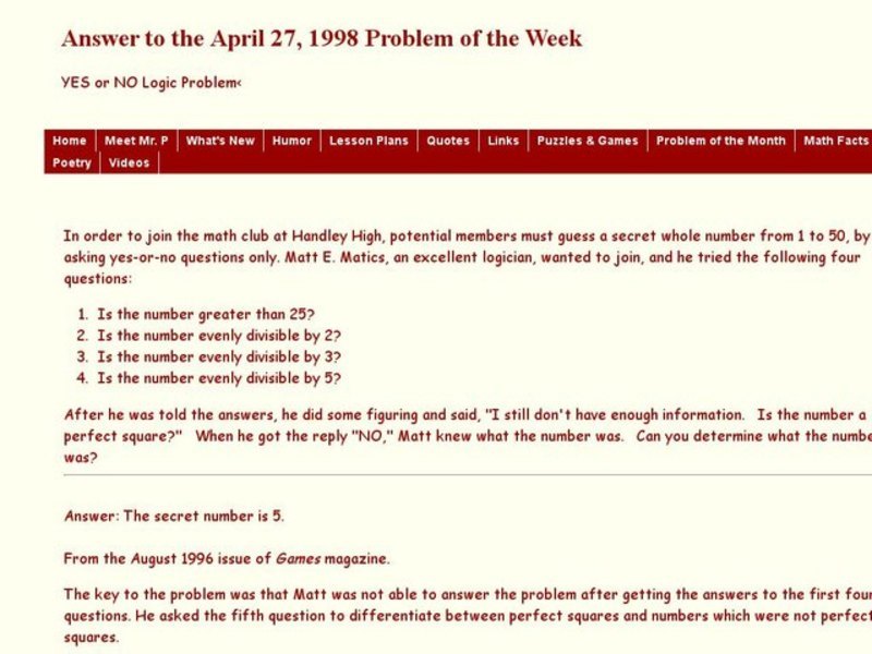 Yes or No Logic Problem Worksheet