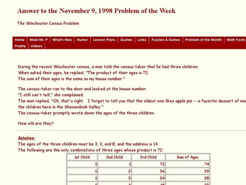 The Winchester Census Problem Worksheet