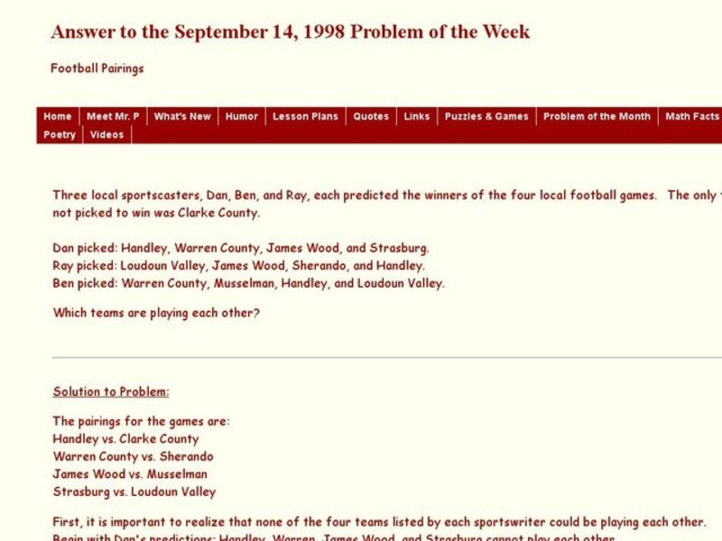 Football Pairings Worksheet
