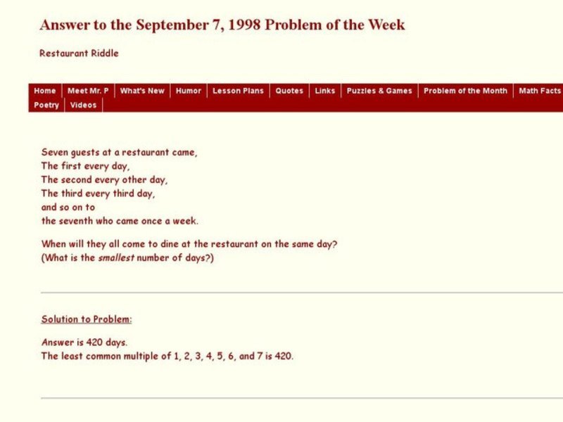 Restaurant Riddle Worksheet