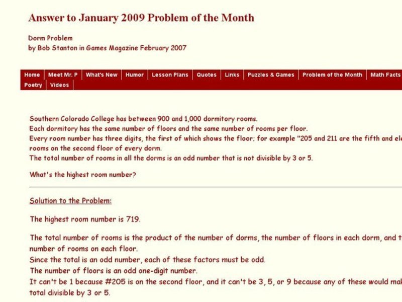 Dorm Problem Worksheet