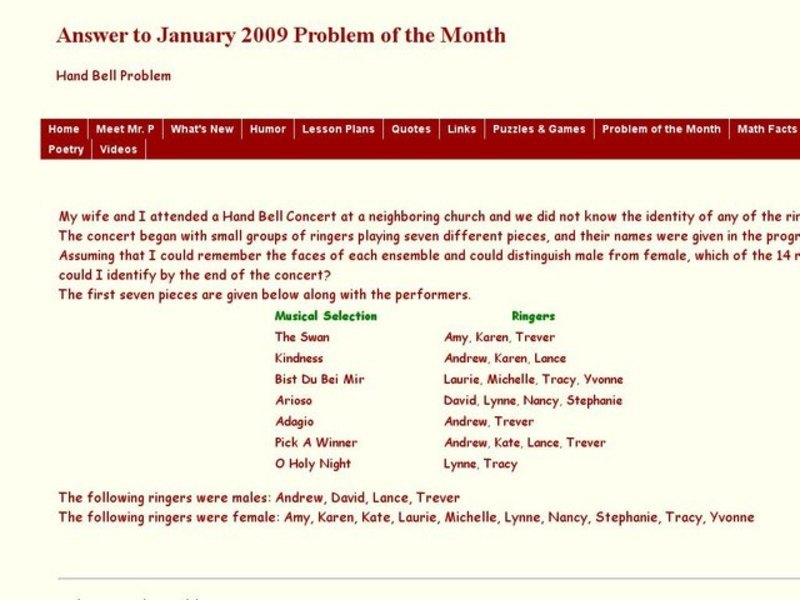 Hand Bell Problem Worksheet