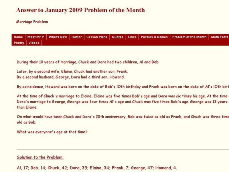 Marriage Problem Worksheet