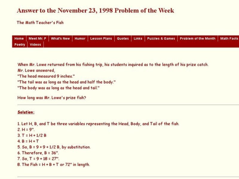 The Math Teacher's Fish Worksheet