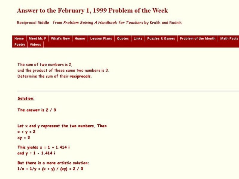 Reciprocal Riddle Worksheet